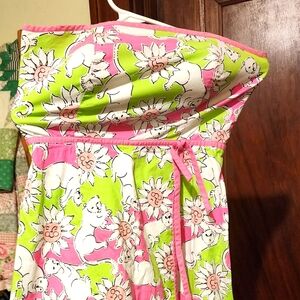 Floral Cat Print Apron with Pink Trim